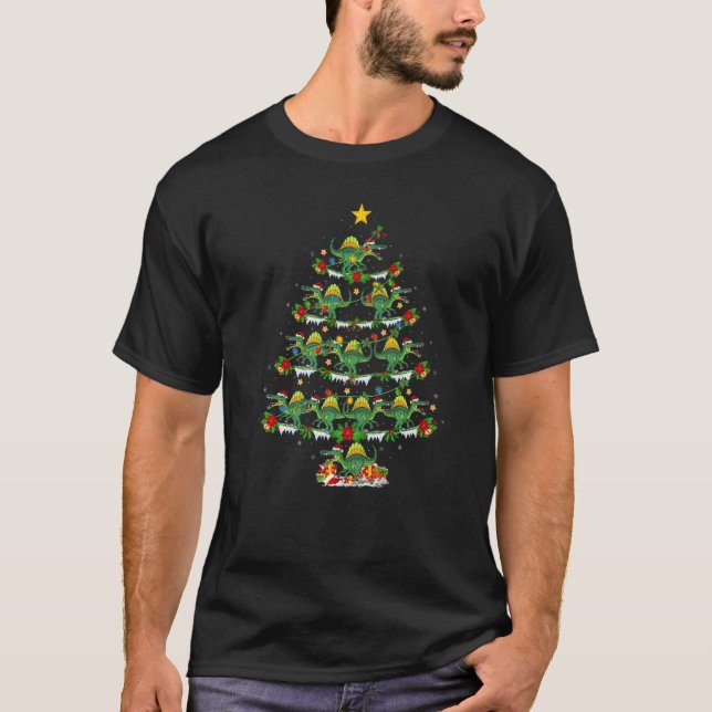 Xmas Lights Spinosaurus Dinosaur Christmas Tree T-Shirt (Front)