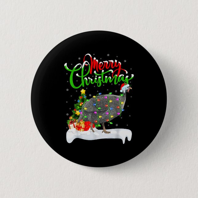 Xmas Lights Tree Santa Guinea Fowl Bird Merry Chri 2 Inch Round Button (Front)