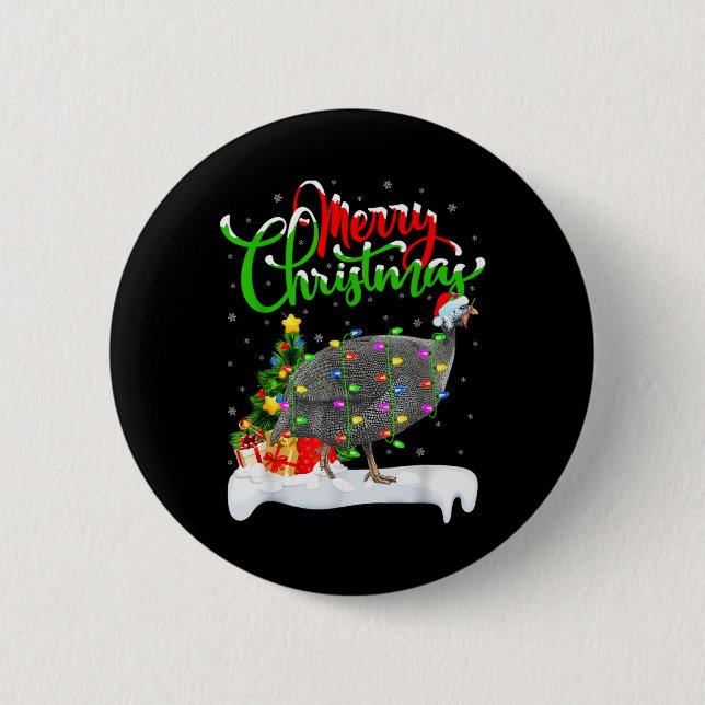Xmas Lights Tree Santa Guinea Fowl Bird Merry Chri 2 Inch Round Button (Front)