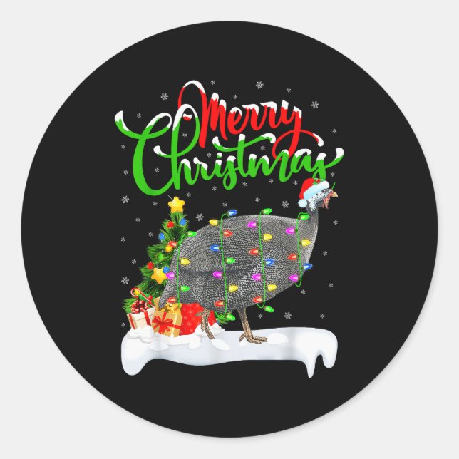 Xmas Lights Tree Santa Guinea Fowl Bird Merry Chri Classic Round Sticker (Front)