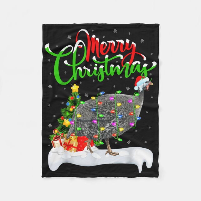 Xmas Lights Tree Santa Guinea Fowl Bird Merry Chri Fleece Blanket (Front)