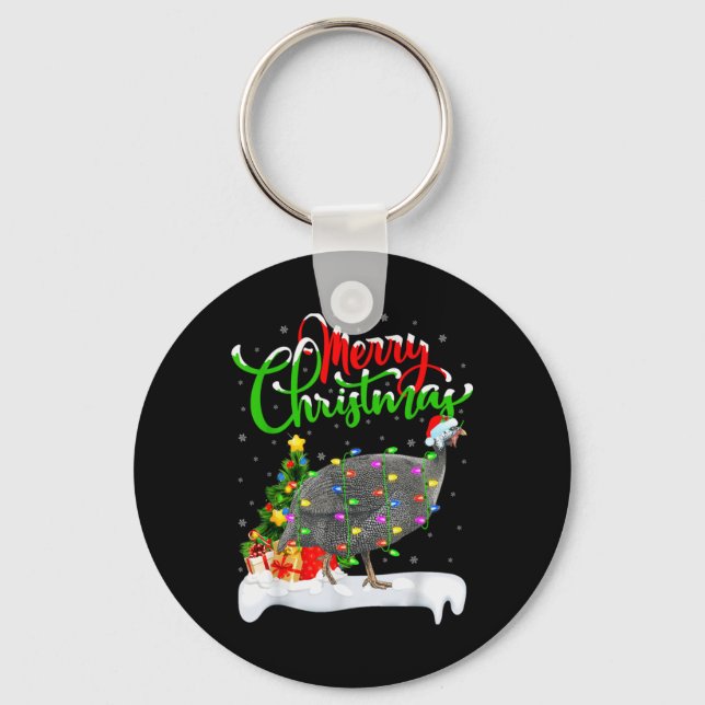 Xmas Lights Tree Santa Guinea Fowl Bird Merry Chri Keychain (Front)