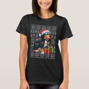 Xmas Lights Ugly Santa Black And Tan Coonhound Dog T-Shirt