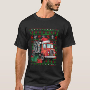 Xmas Lights Ugly Santa Hat Garbage Truck Christmas T-Shirt