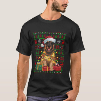 Xmas Lights Ugly Santa Hat Leonberger Dog Christma T-Shirt