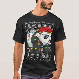 Xmas Lights Ugly Santa Hat Panda Christmas T-Shirt