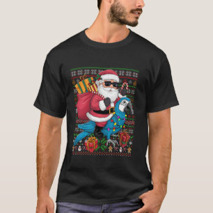 Xmas Lights Ugly Style Santa Riding Parrot Bird Ch T-Shirt