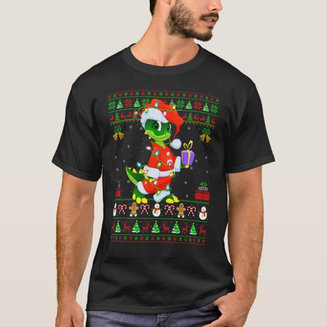 Xmas Lights Ugly Sweater Style Santa Crocodile Chr (Front)