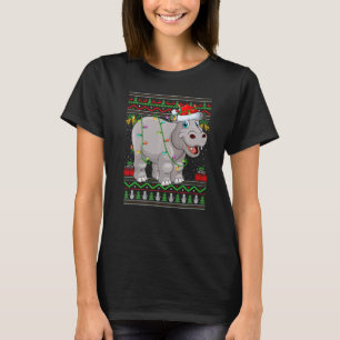 Xmas Lights Ugly Sweater Style Santa Hippopotamus
