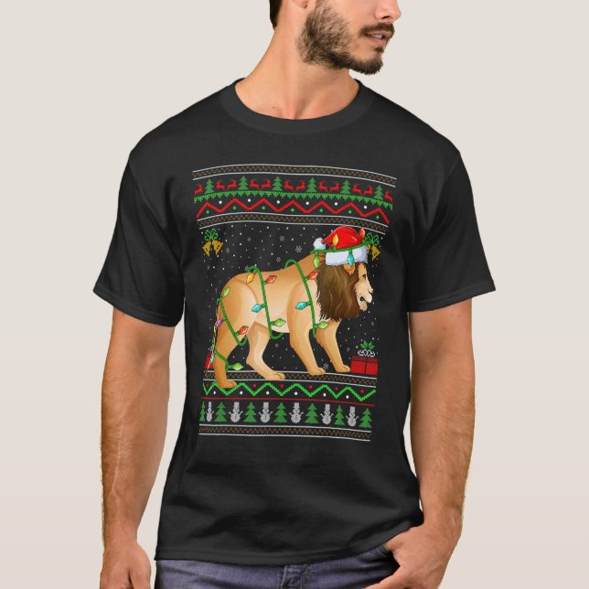 Xmas Lights Ugly Sweater Style Santa Mountain Lion (Front)