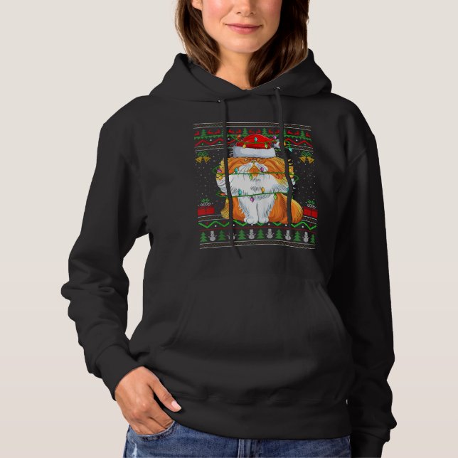 Xmas Lights Ugly Sweater Style Santa Persian Cat C (Front)