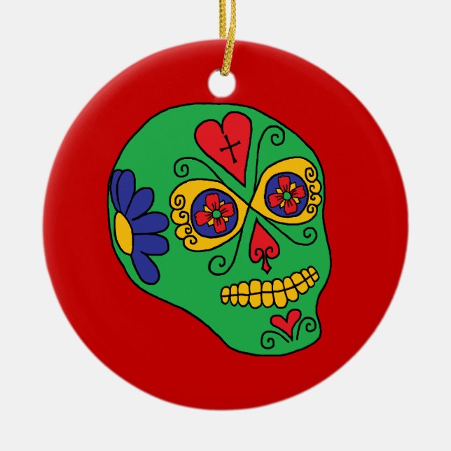 Xmas Lucha Libre Sugar Skull Ceramic Ornament (Front)