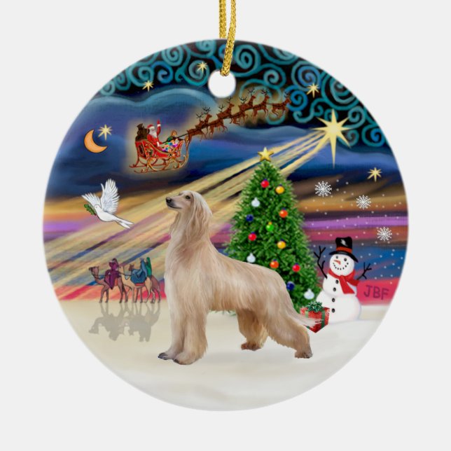 Xmas Magic - Afghan Hound (fawn) Ceramic Ornament (Front)