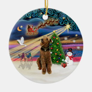 Xmas Magic - Airedale (looking up) Ceramic Ornament