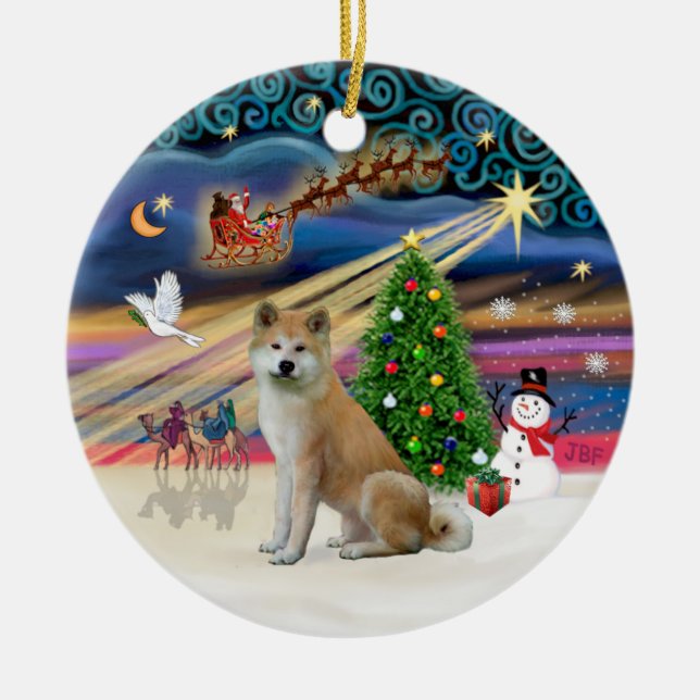 Xmas Magic - Akita Inu Ceramic Ornament (Front)