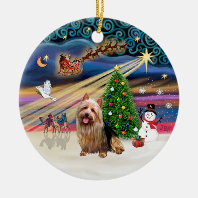 Xmas Magic - Australian Terrier Ceramic Ornament (Front)