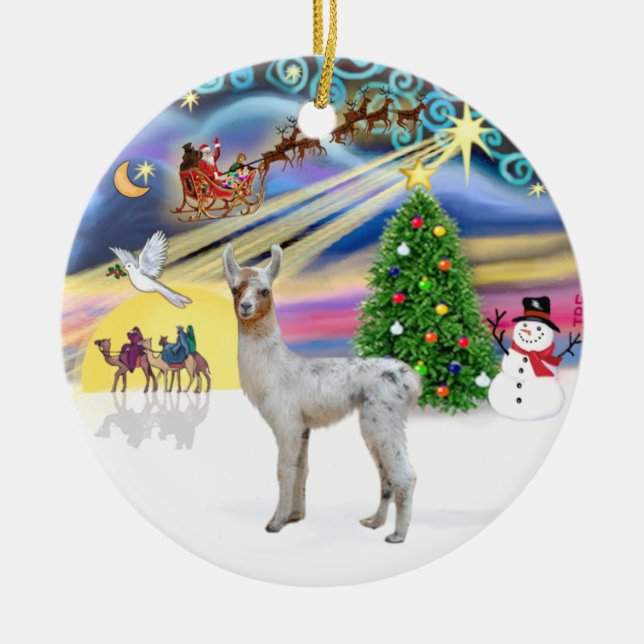 Xmas Magic - Baby Llama Ceramic Ornament (Front)