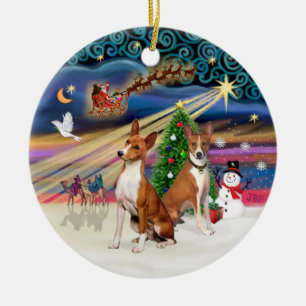 Xmas Magic - Basenjis (two) Ceramic Ornament