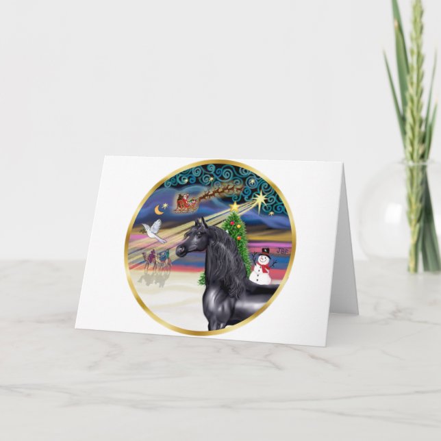 Xmas Magic - Black Arabian Horse Holiday Card (Front)