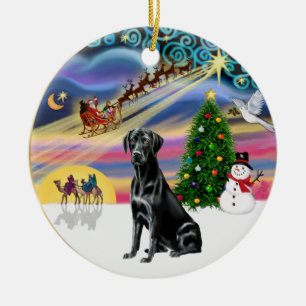 Xmas Magic - Black Lab Ceramic Ornament