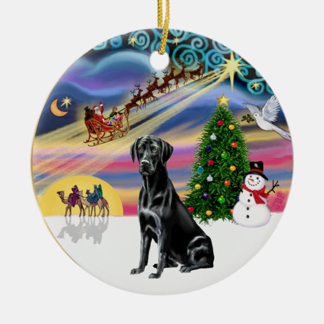 Xmas Magic - Black Lab Ceramic Ornament (Front)