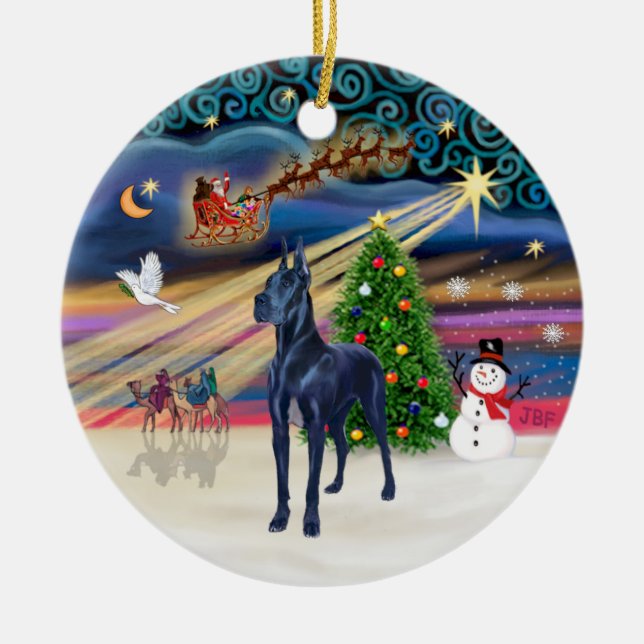 Xmas Magic - Blue Great Dane Ceramic Ornament (Front)