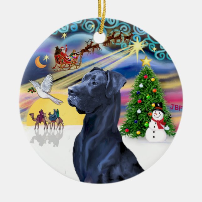 Xmas Magic* -Blue Great Dane (Head) (natural ears) Ceramic Ornament (Front)