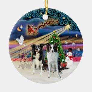 Xmas Magic - Border Collies (two-B-Brn) Ceramic Ornament