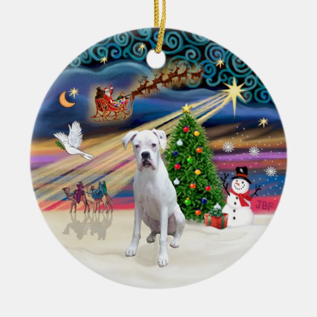 Xmas Magic - Boxer (white) Ceramic Ornament (Front)