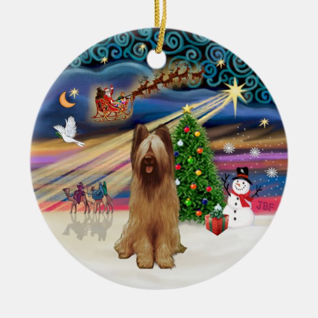 Xmas Magic - Briard (fawn) Ceramic Ornament (Front)