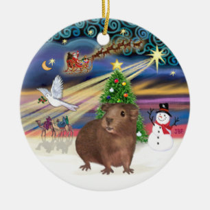 Xmas Magic - Brown Guinea Pig Ceramic Ornament