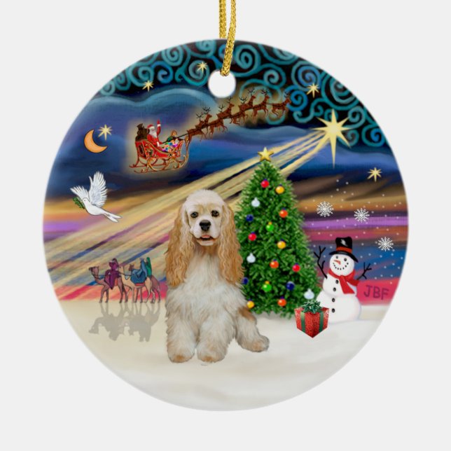 Xmas Magic - Buff Cocker Spaniel Ceramic Ornament (Front)