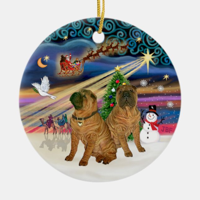 Xmas Magic - Chinese Shar Pei (TWO) Ceramic Ornament (Front)