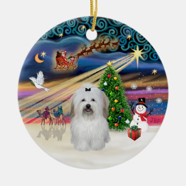 Xmas Magic - Coton de Tulear (bow) Ceramic Ornament (Front)