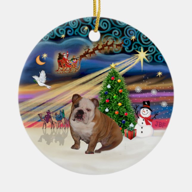 Xmas Magic - English Bulldog 1 (brown-cream) Ceramic Ornament (Front)