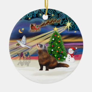 Xmas Magic - Ferret 1 Ceramic Ornament