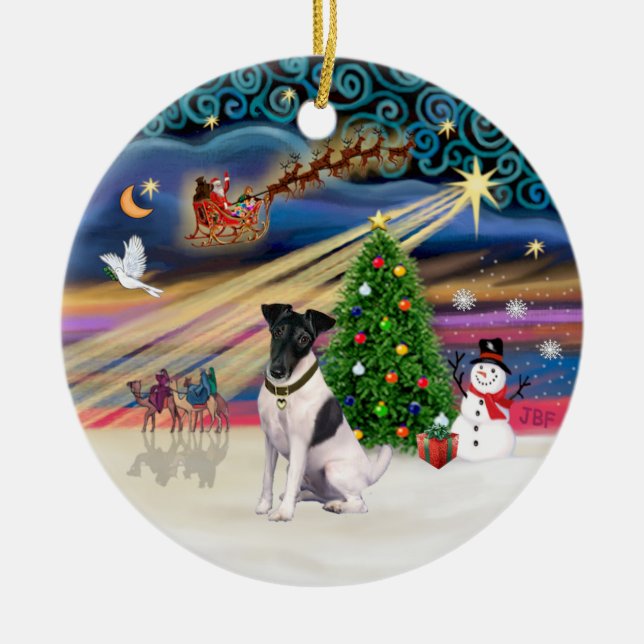 Xmas Magic - Fox Terrier (BW-Smooth) Ceramic Ornament (Front)
