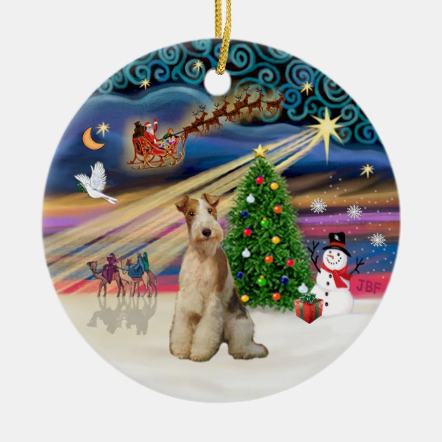 Xmas Magic - Fox Terrier (Wire 3) Ceramic Ornament (Front)