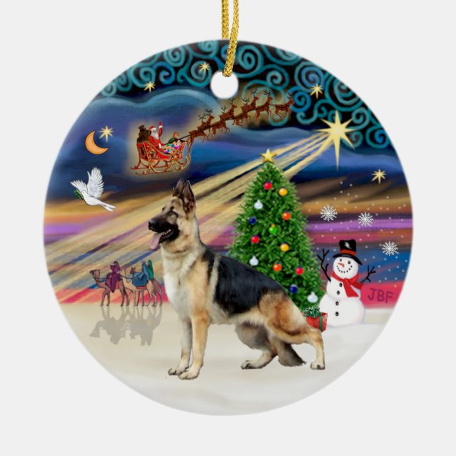 Xmas Magic - German Shepherd 13 Ceramic Ornament (Front)