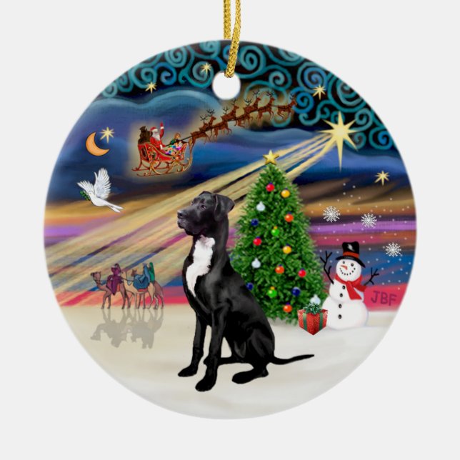 Xmas Magic - Great Dane (black-natural) Ceramic Ornament (Front)