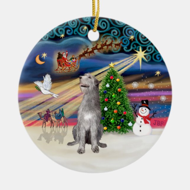 Xmas Magic - Irish Wolfhound Ceramic Ornament (Front)