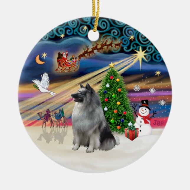 Xmas Magic - Keeshond Ceramic Ornament (Front)