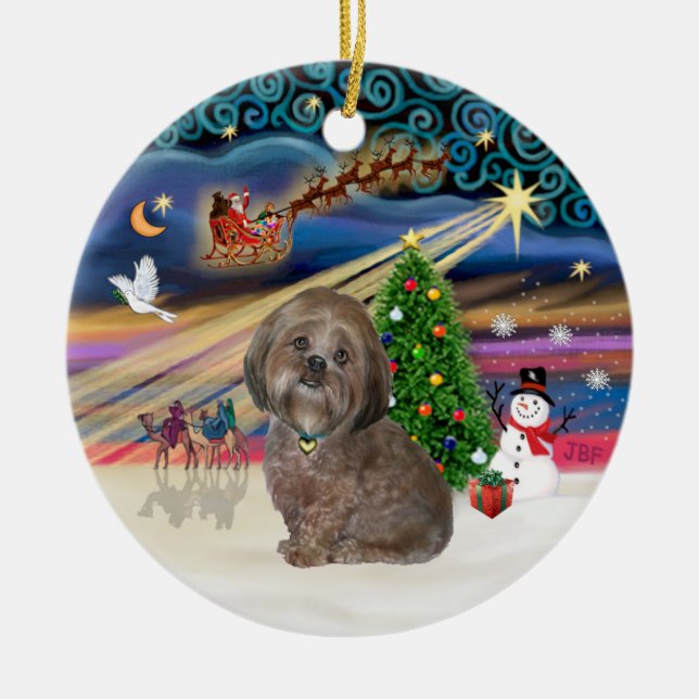 Xmas Magic - Lhasa Apso (brown) Ceramic Ornament (Front)