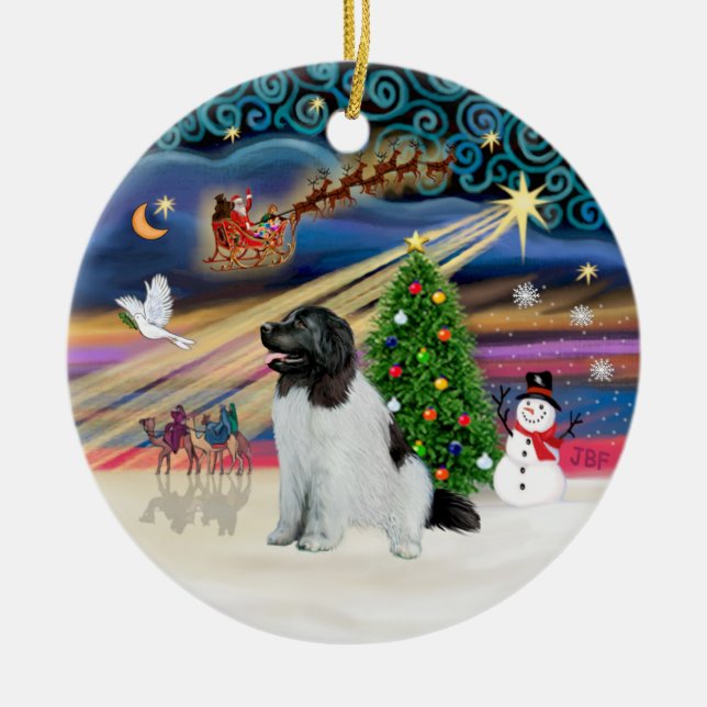 Xmas Magic - Newfoundland (Landseer #1) Ceramic Ornament (Front)