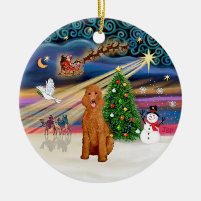 Xmas Magic - Poodle (Standard apricot) Ceramic Ornament (Front)
