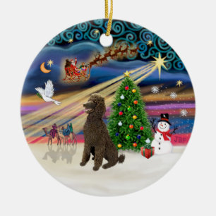 Xmas Magic - Poodle (Standard Chocolate) Ceramic Ornament
