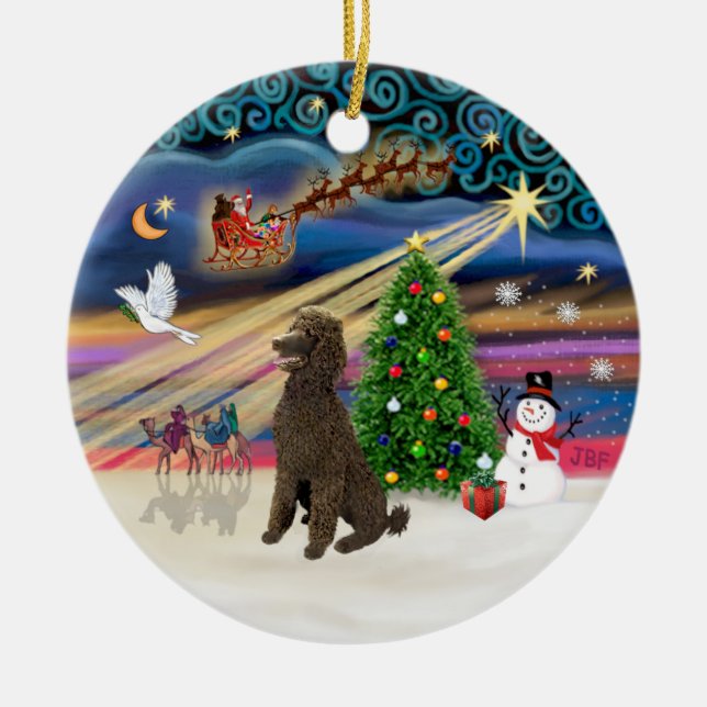 Xmas Magic - Poodle (Standard Chocolate) Ceramic Ornament (Front)