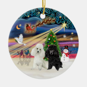 Xmas Magic - Poodles (TWO toy-BW) Ceramic Ornament