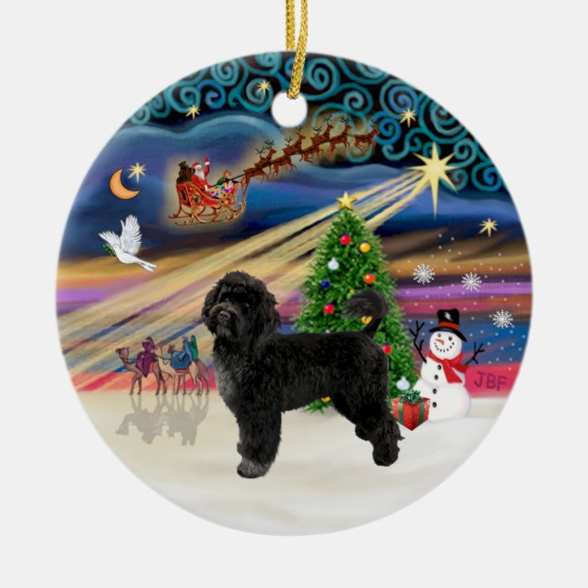 Xmas Magic - Portuguese Water Dog (R) Ceramic Ornament (Front)