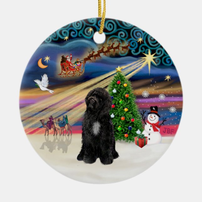 Xmas Magic - Portuguese Water Dog (R-sit) Ceramic Ornament (Front)